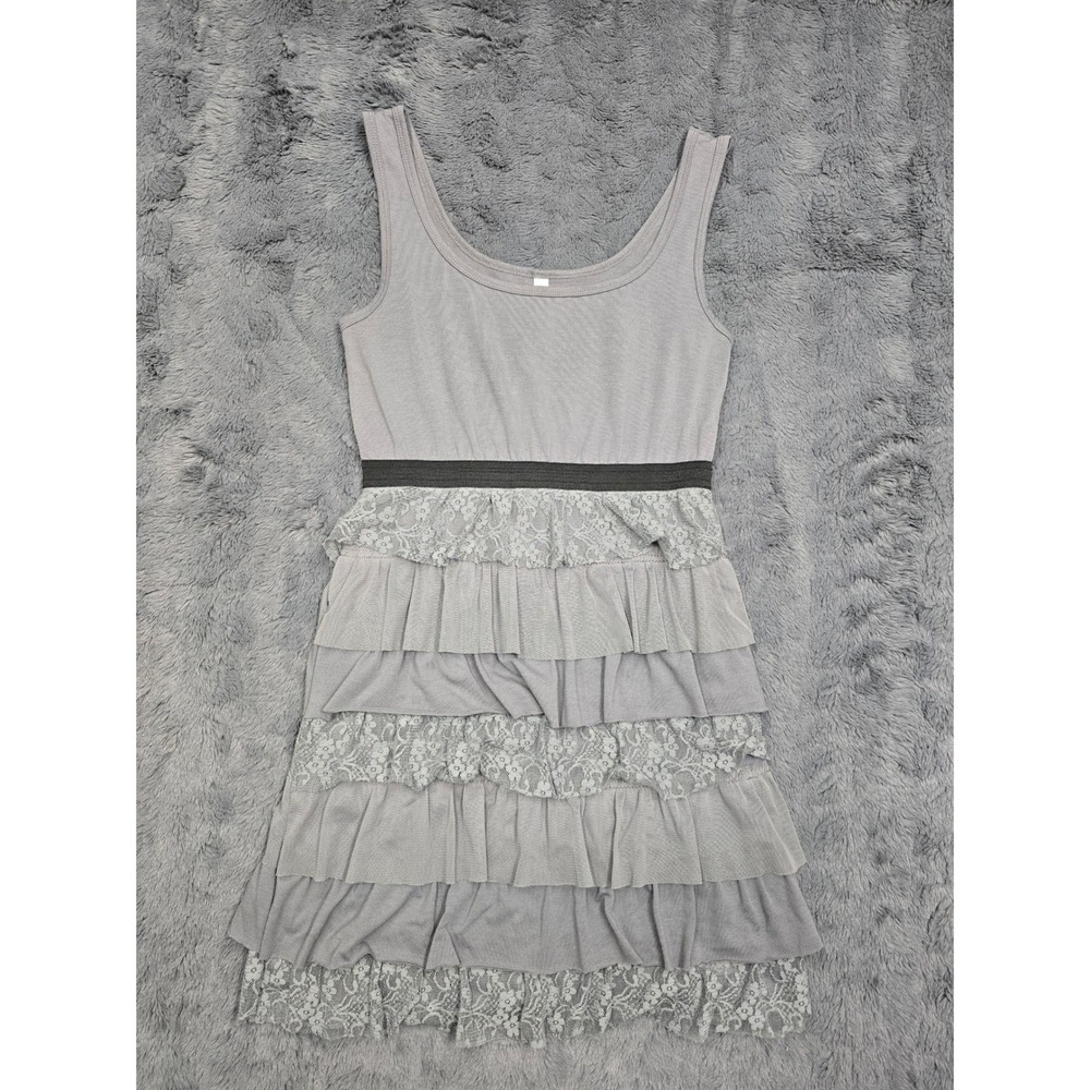 Xhilaration Womens Grey Tiered Ruffle Lace Mini Dress Size M Scoop Neck